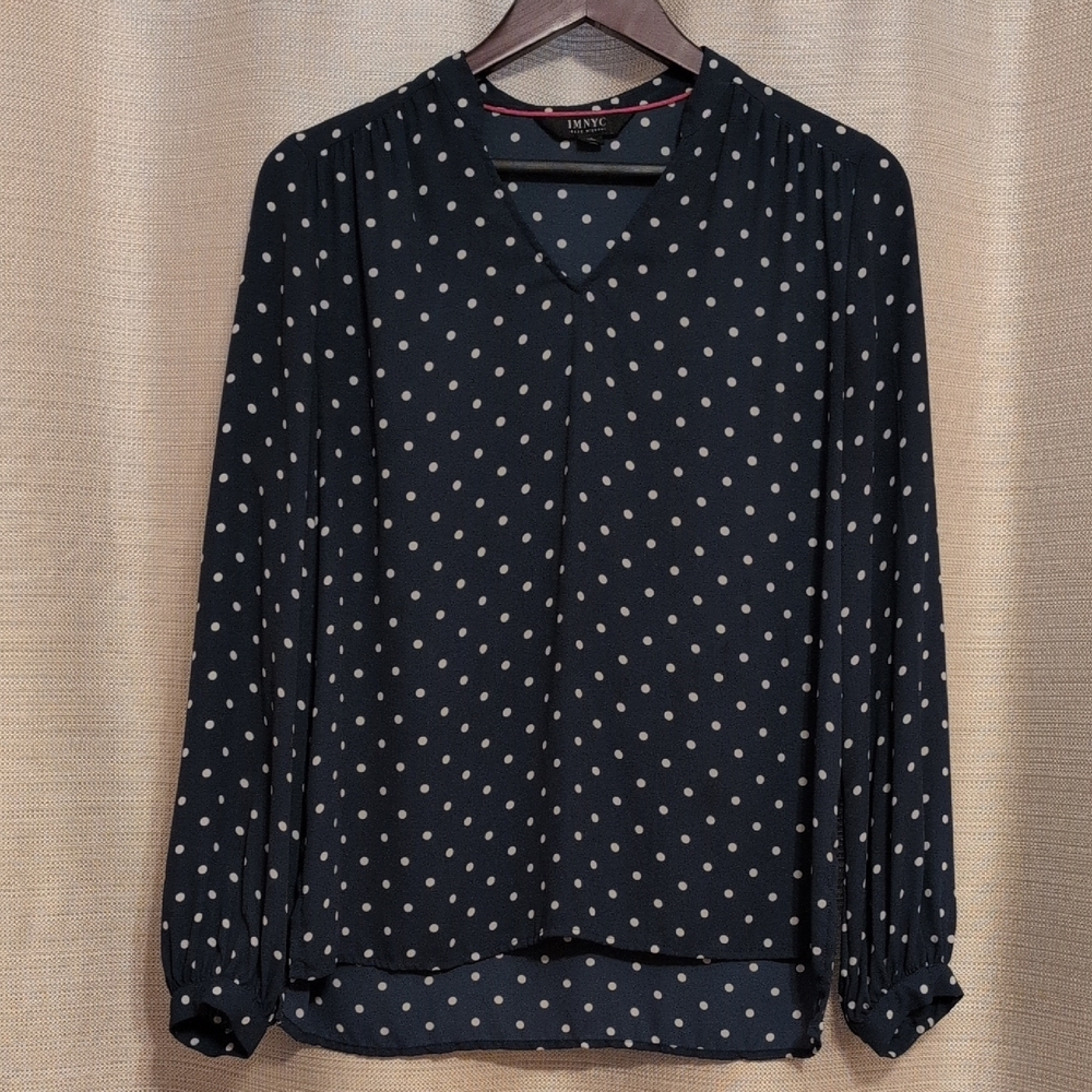 Isaac Mizrahi Navy and White Polka Dot Blouse
